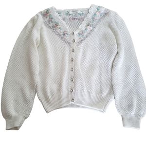 White Embroidered Women's Cardigan